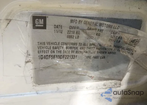 2013 Buick Lacrosse Premium 1 Group из США, поврежденный, VIN 1G4GF5E33DF221331